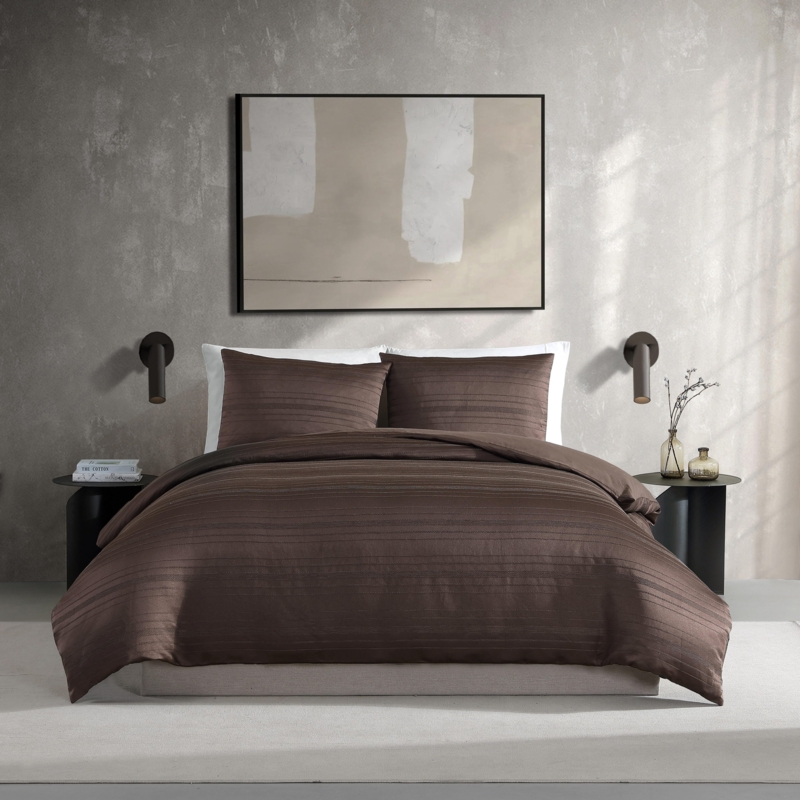 Comforter Set Chocolate Brown Illusion Lines Pattern Modern