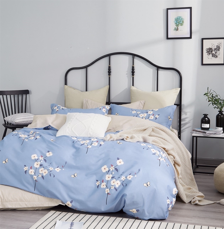 Comforter Set Coastal Farmhouse Navy White Botanical Reversible Design