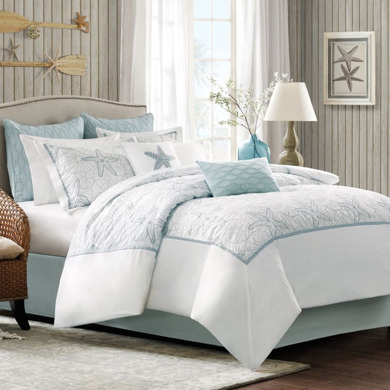 Comforter Set Coastal Print Blue White Nautical Serene
