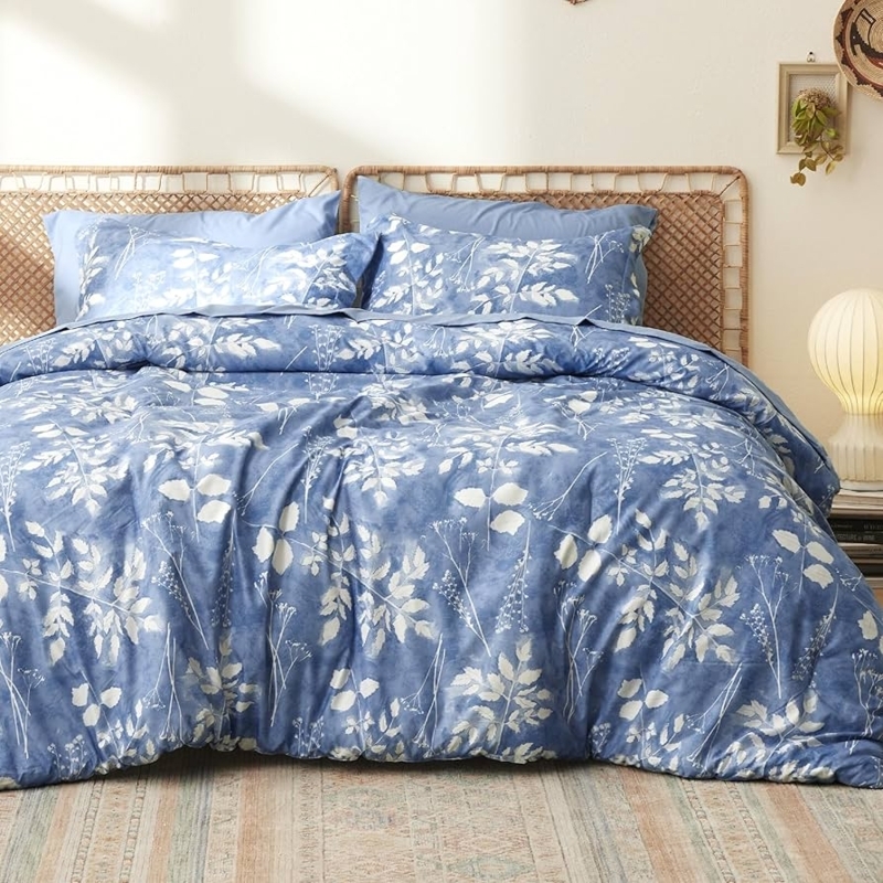Comforter Set Cottage Navy Botanical Button Tufted Headboard