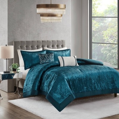 Comforter Set Crinkle Velvet Texture Glam Transitional
