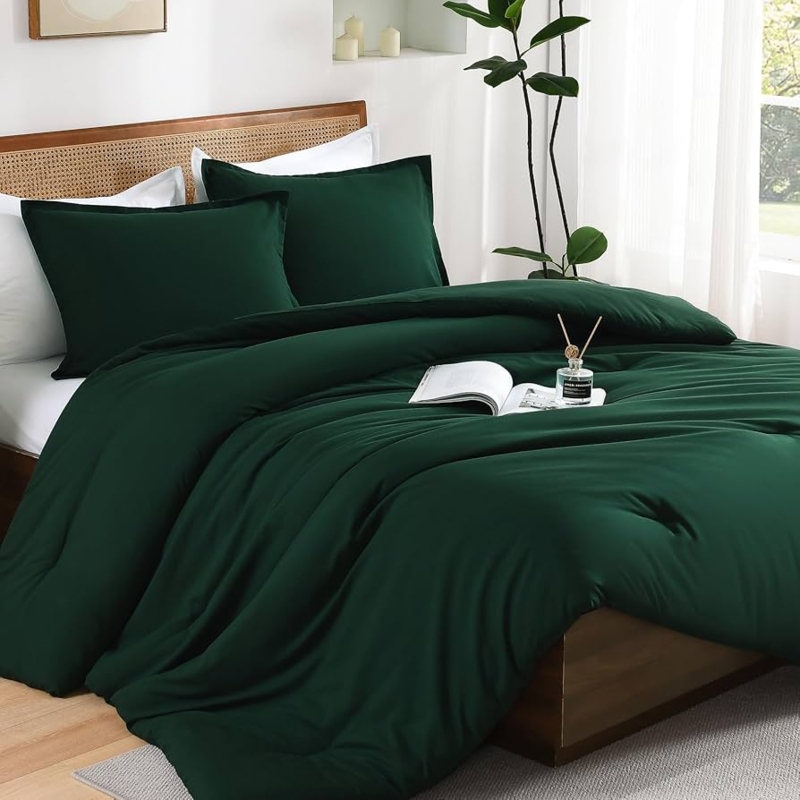 Comforter Set Dark Emerald Green Matte Boho Style Bedroom Decor