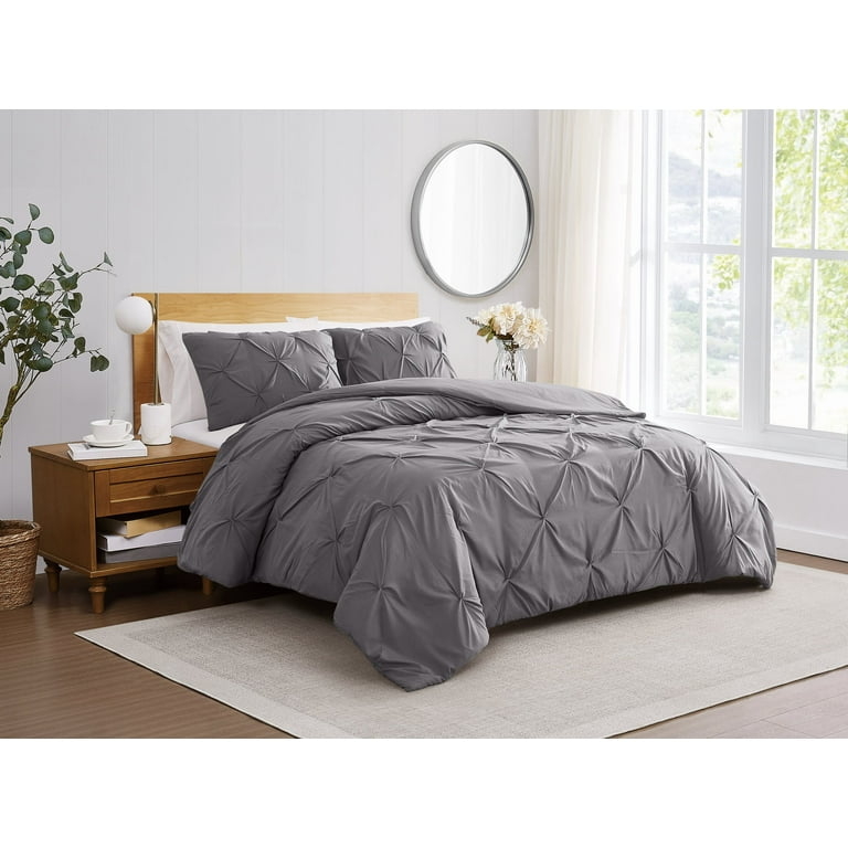 Comforter Set Dark Gray Microfiber Pinch Pleat Diamond Texture
