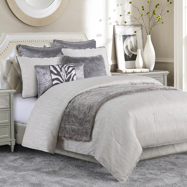 Comforter Set Deep Navy Blue Glam Piped Edges Layered