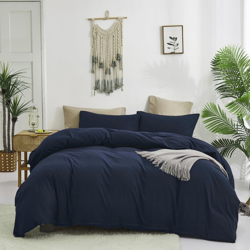 Comforter Set Deep Saturated Navy Moody Minimalist Style
