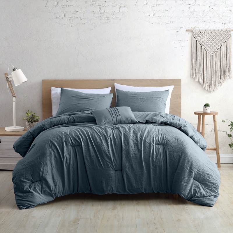 Comforter Set Denim Blue Casual Flange Border Textured