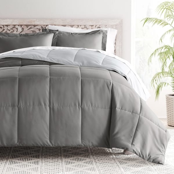 Comforter Set Dual Tone Navy Blue Light Gray Reversible Bedding Styling