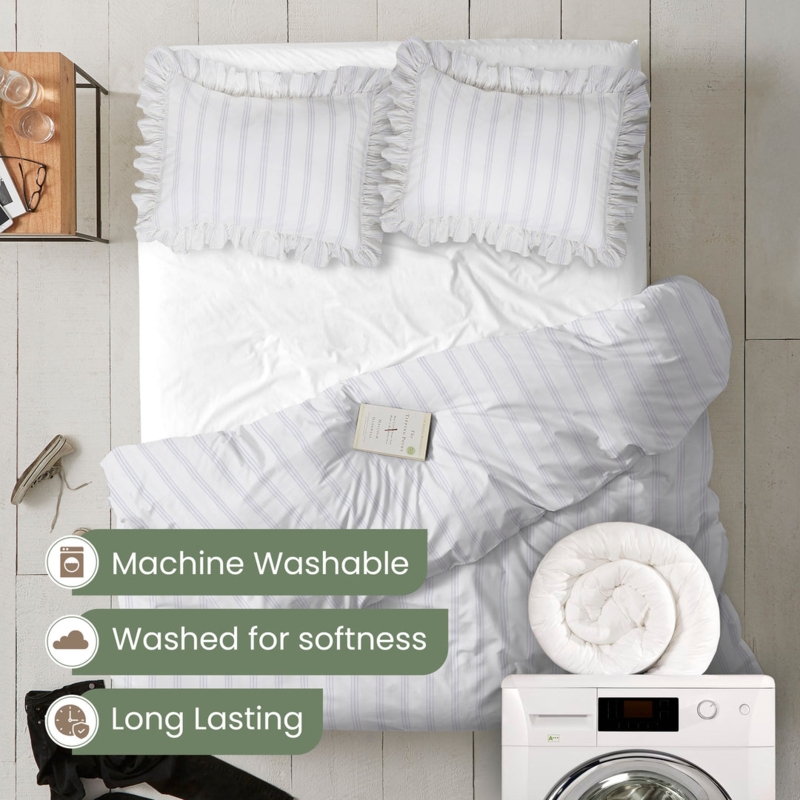 Comforter Set Dusty Blue Hue Comfort Wash Texture Casual Contemporary
