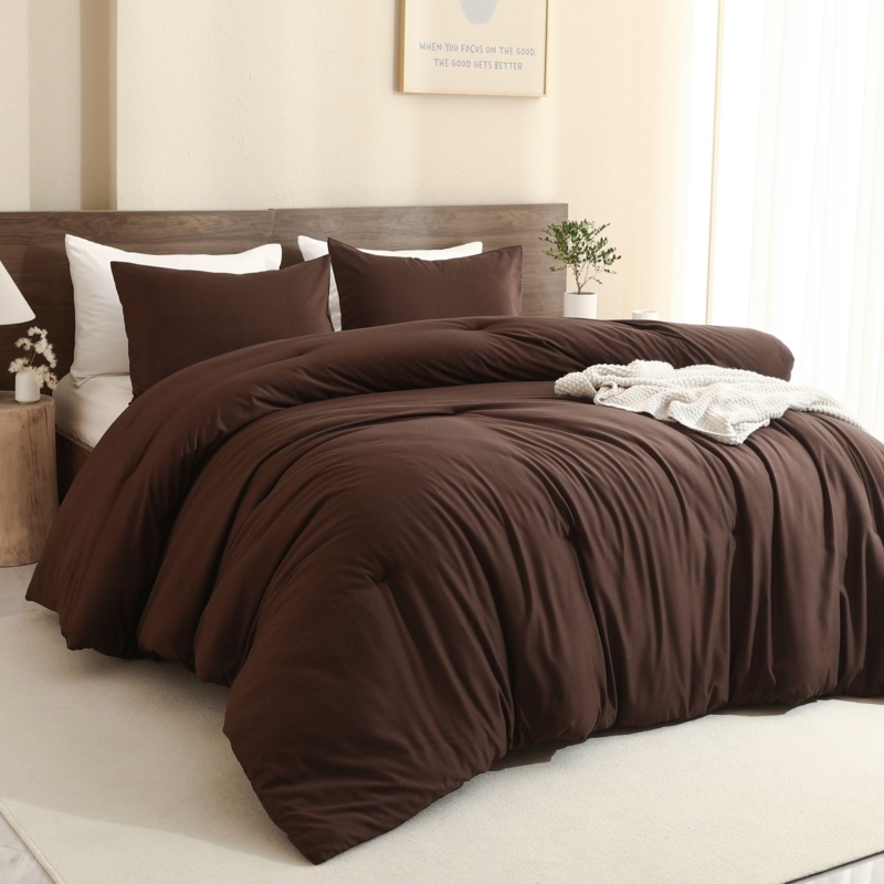 Comforter Set Earthy Brown Box Stitch Modern Organic Bedroom