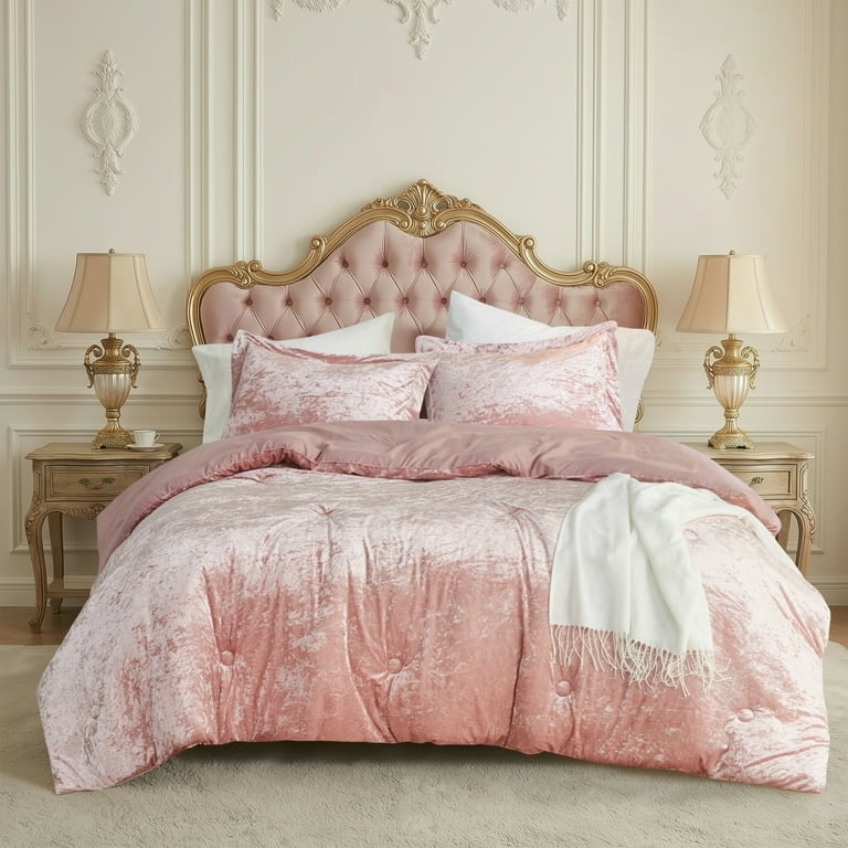 Comforter Set Embossed Velvet Texture Damask Relief Pattern Pink