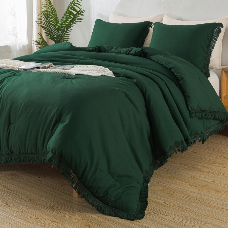 Comforter Set Emerald Green Diamond Tufted Boho Chic Style