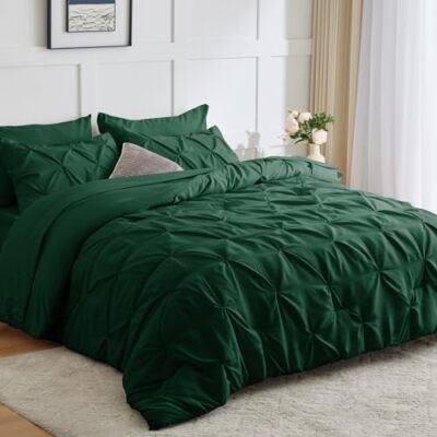 Comforter Set Emerald Green Pintuck Pleats Contemporary Bedroom