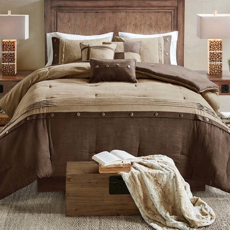 Comforter Set Faux Suede Bear Motifs Rustic Lodge Style
