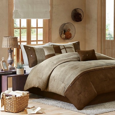 Comforter Set Geometric Block Band Faux Suede Texture Contemporary