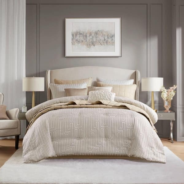 Comforter Set Geometric Jacquard Texture Luxury Textured Cream Bedding