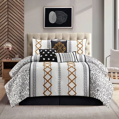 Comforter Set Gold Geometric Overlay Black Glam Contemporary