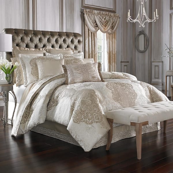 Comforter Set Gold Jacquard Weave Oversized Medallion Traditional Glam