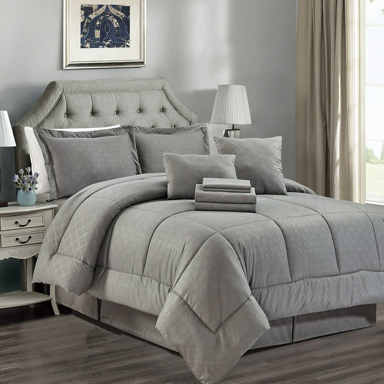Comforter Set Gray Pin Tucked Detail Monochromatic Layers Transitional