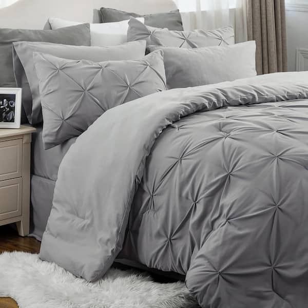 Comforter Set Grey Pintuck Pleats Diamond Stitching Contemporary