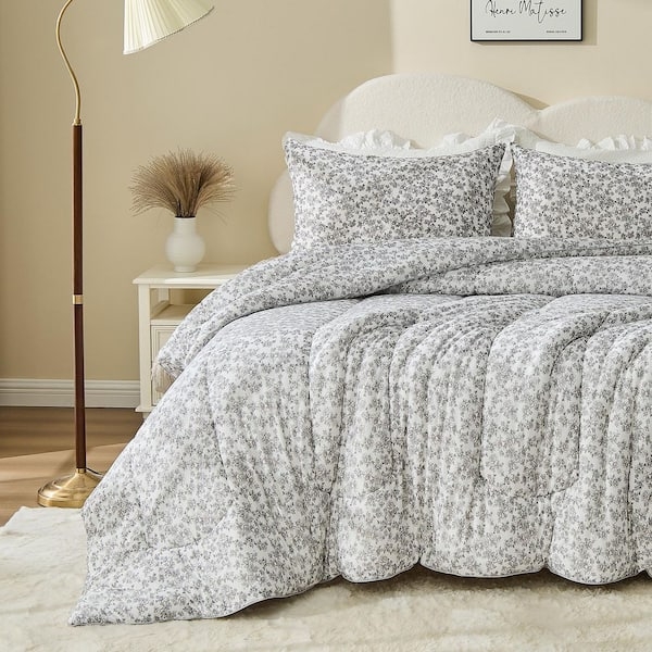 Comforter Set Grid Pattern White Minimalist White Bedding Set