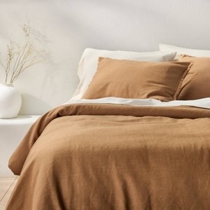 Comforter Set Heavyweight Linen Blend Warm Brown Quilted Organic Style