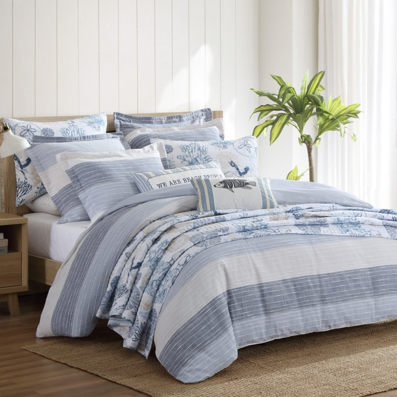 Comforter Set Horizontal Striped Pattern Sand And Sea Palette