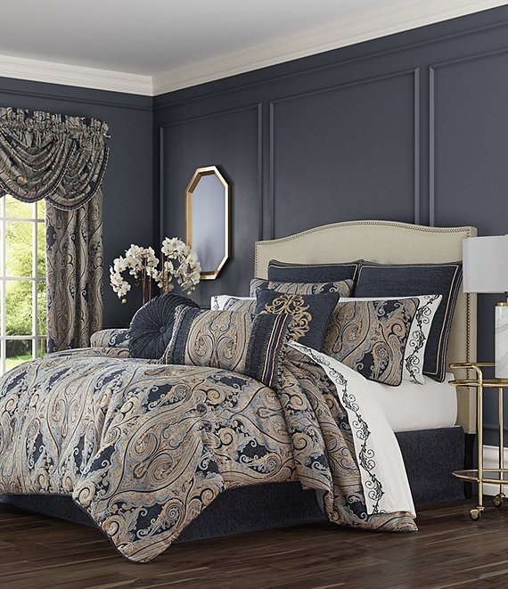 Comforter Set Indigo Damask Bedding Set Oversized Print Traditional
