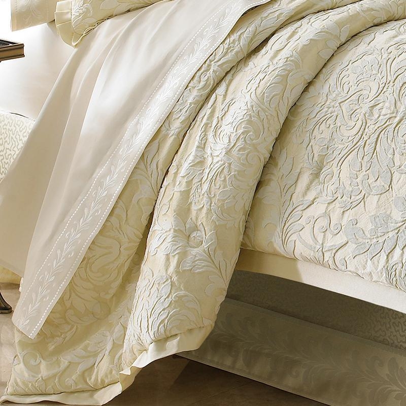 Comforter Set Intricate Jacquard Pattern Traditional Damask Luxury Ivory