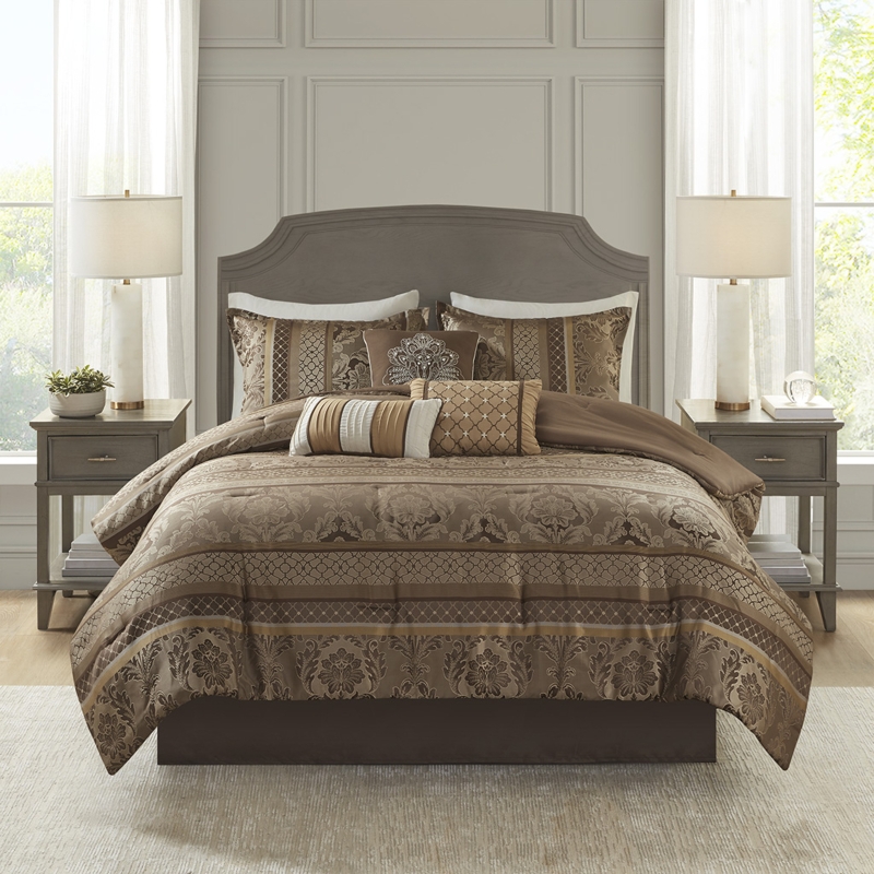Comforter Set Jacquard Damask Weave Shimmering Traditional