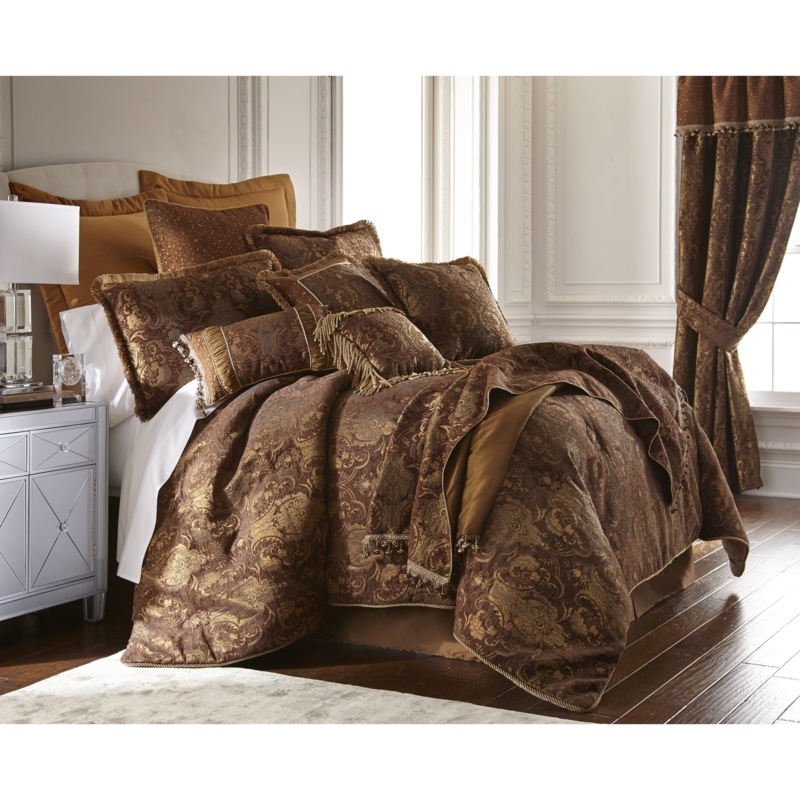 Comforter Set Jacquard Weave Dragon Motif Bronze Gold Traditional Style