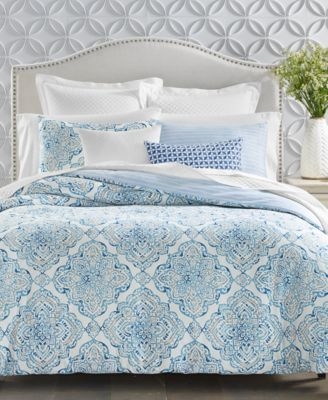 Comforter Set: Large Scale Navy Medallion Print, Crisp Contrast