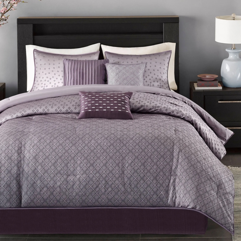 Comforter Set Lavender and Purple Geometric Print Contemporary Bedding