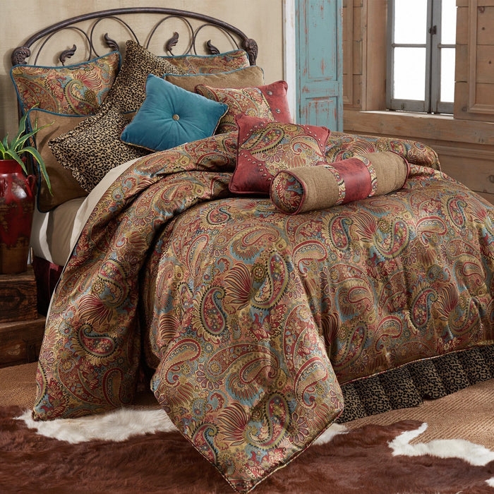Comforter Set Leopard Print Studded Teal Shams Southwestern Style