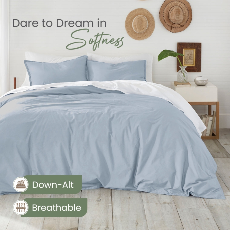 Comforter Set: Light Blue Garment Washed Texture, Channel Stitching