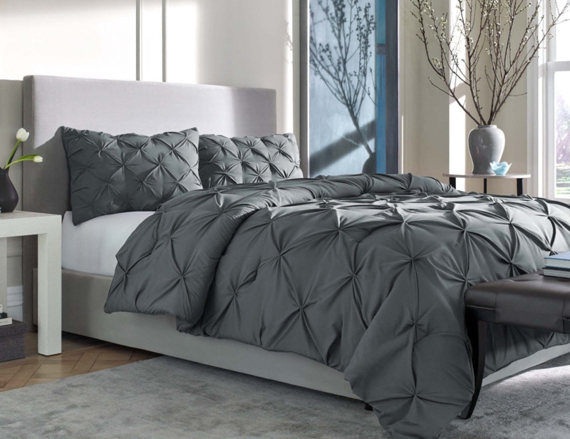 Comforter Set Light Blue Pinch Pleat Textured Pintuck Bedding