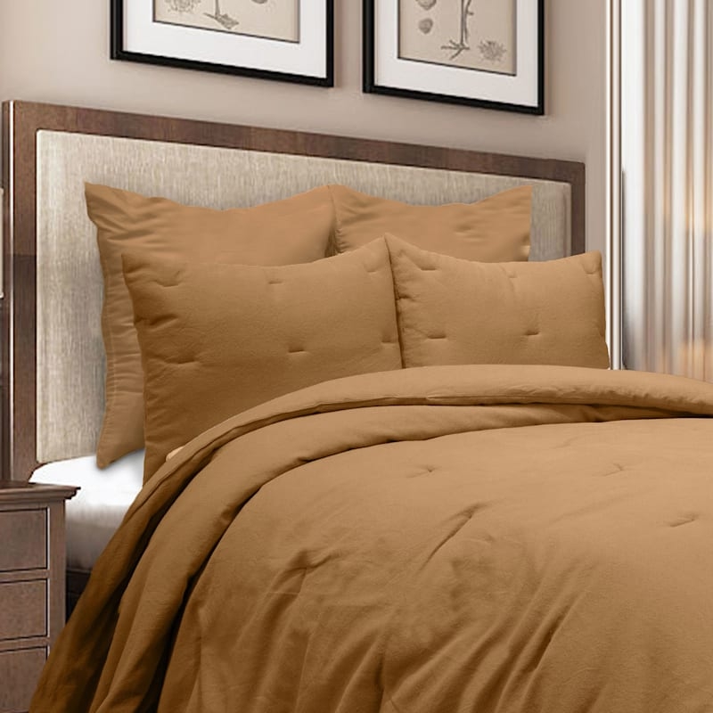 Comforter Set Light Brown Cotton Texture Transitional Bedding