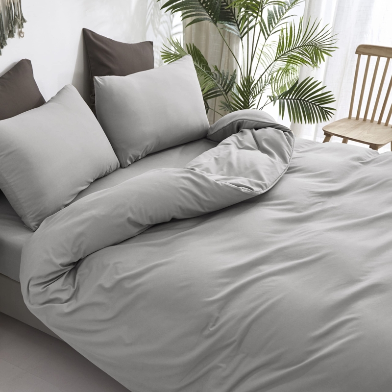 Comforter Set Light Grey Matte Microfiber Minimalist Bedding