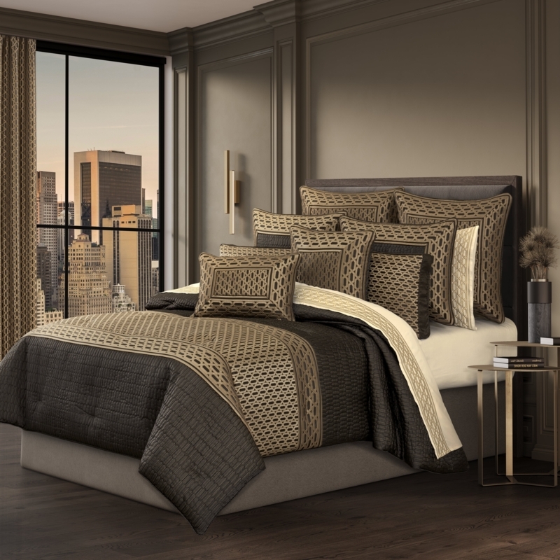 Comforter Set Luxury Bronze Metallic Jacquard Weave Traditional Glam