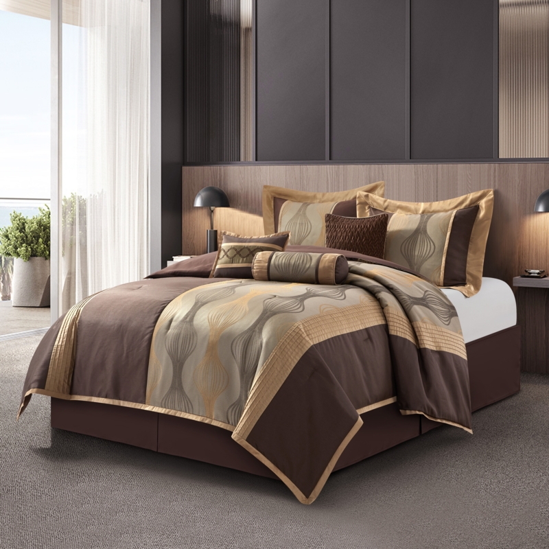 Comforter Set Luxury Brown Large Scale Geometric Pattern