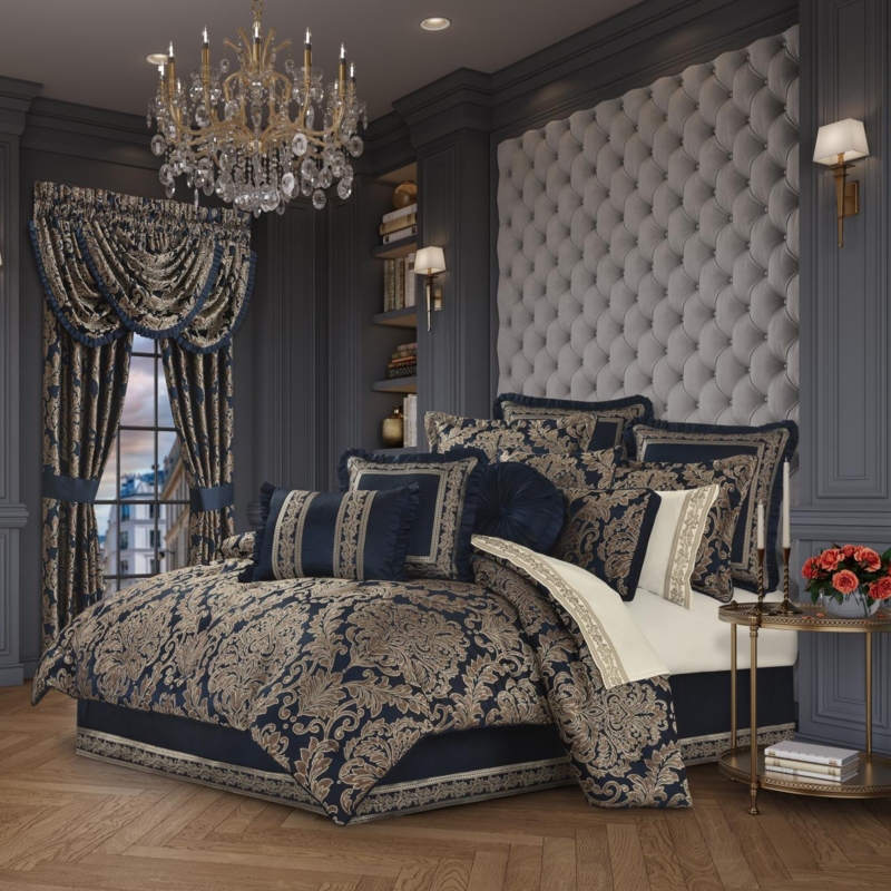 Comforter Set Metallic Scrollwork Damask Satin-Like Glam Style