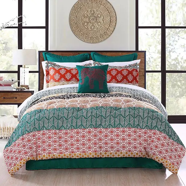 Comforter Set Navy And Orange Global Patterns Eclectic 7-Piece coordination