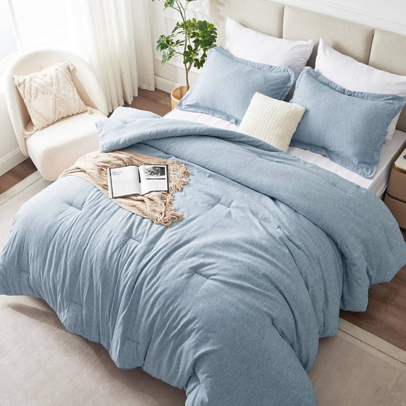Comforter Set Navy Blue Heathered Texture Cationic Dye Fluffy