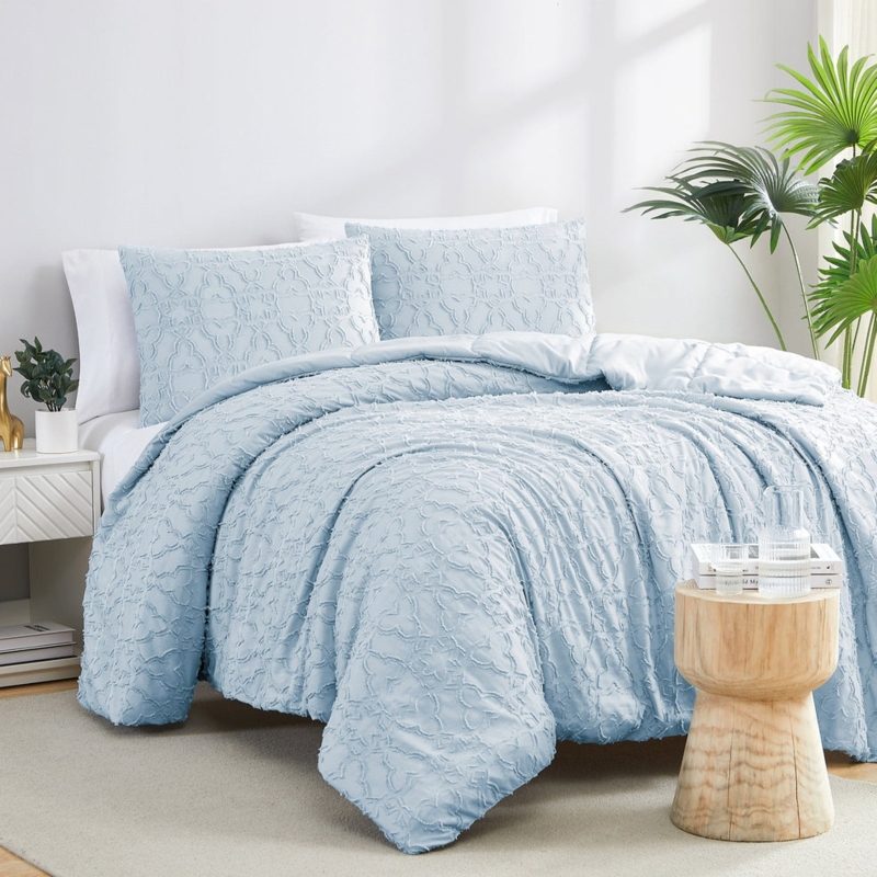 Comforter Set Navy Blue Quilted Design Modern Minimalist