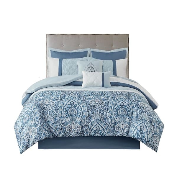 Comforter Set Navy Blue Quilted Geometric Stitching