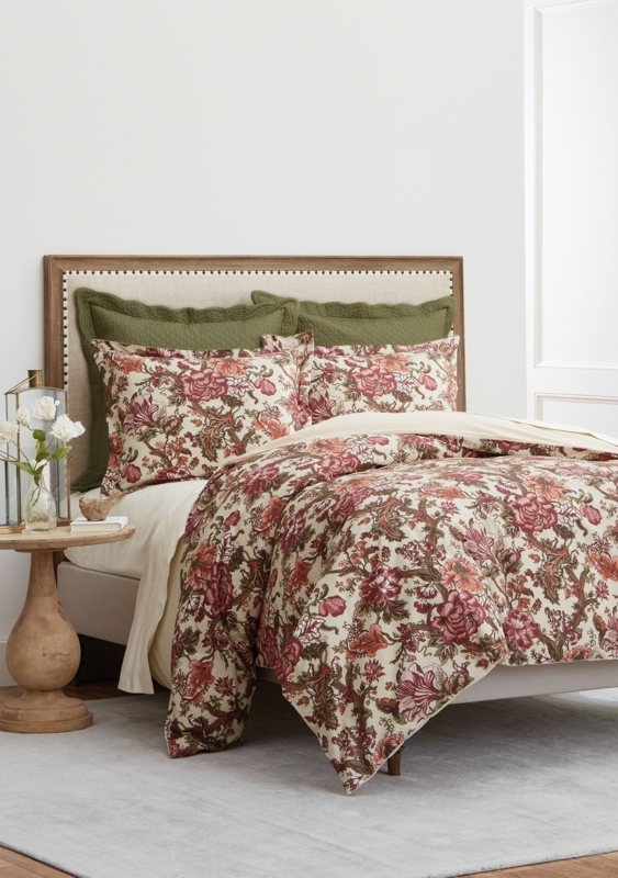 Comforter Set Navy Botanical Print Embroidered Pillows Coastal