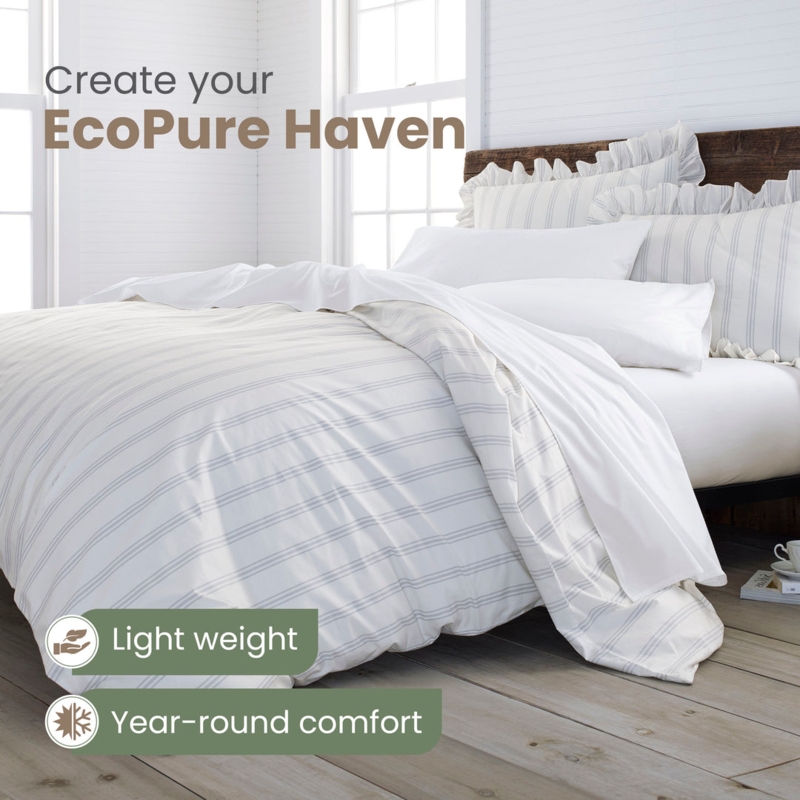 Comforter Set Navy Botanical Print Washed Cotton Texture Coastal