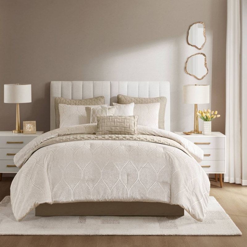 Comforter Set Navy Circular Jacquard Metallic Modern Glam Decor