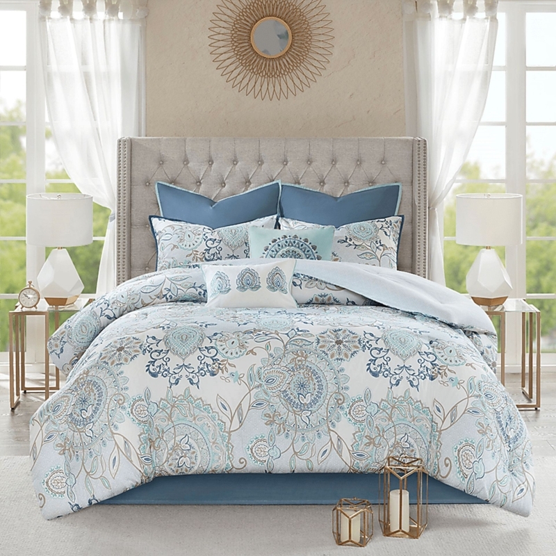 Comforter Set Navy Floral Oversized Print, 8 Piece Set