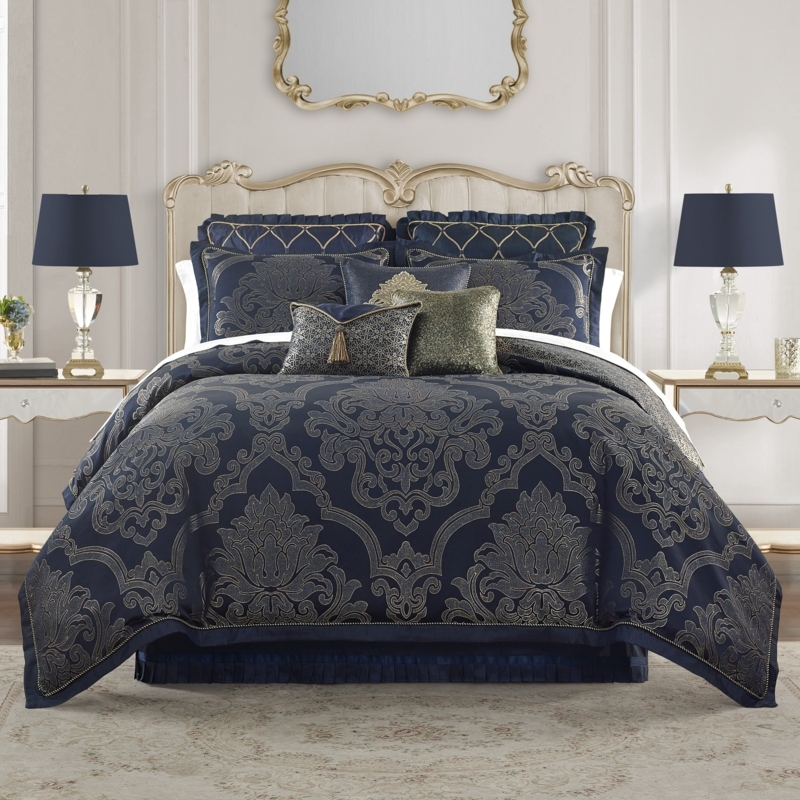 Comforter Set Navy Gold Geometric Trellis Art Deco Modern Glam Bedding
