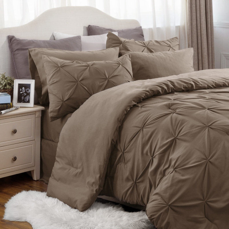 Comforter Set Navy Pintuck Pleating, Farmhouse Style